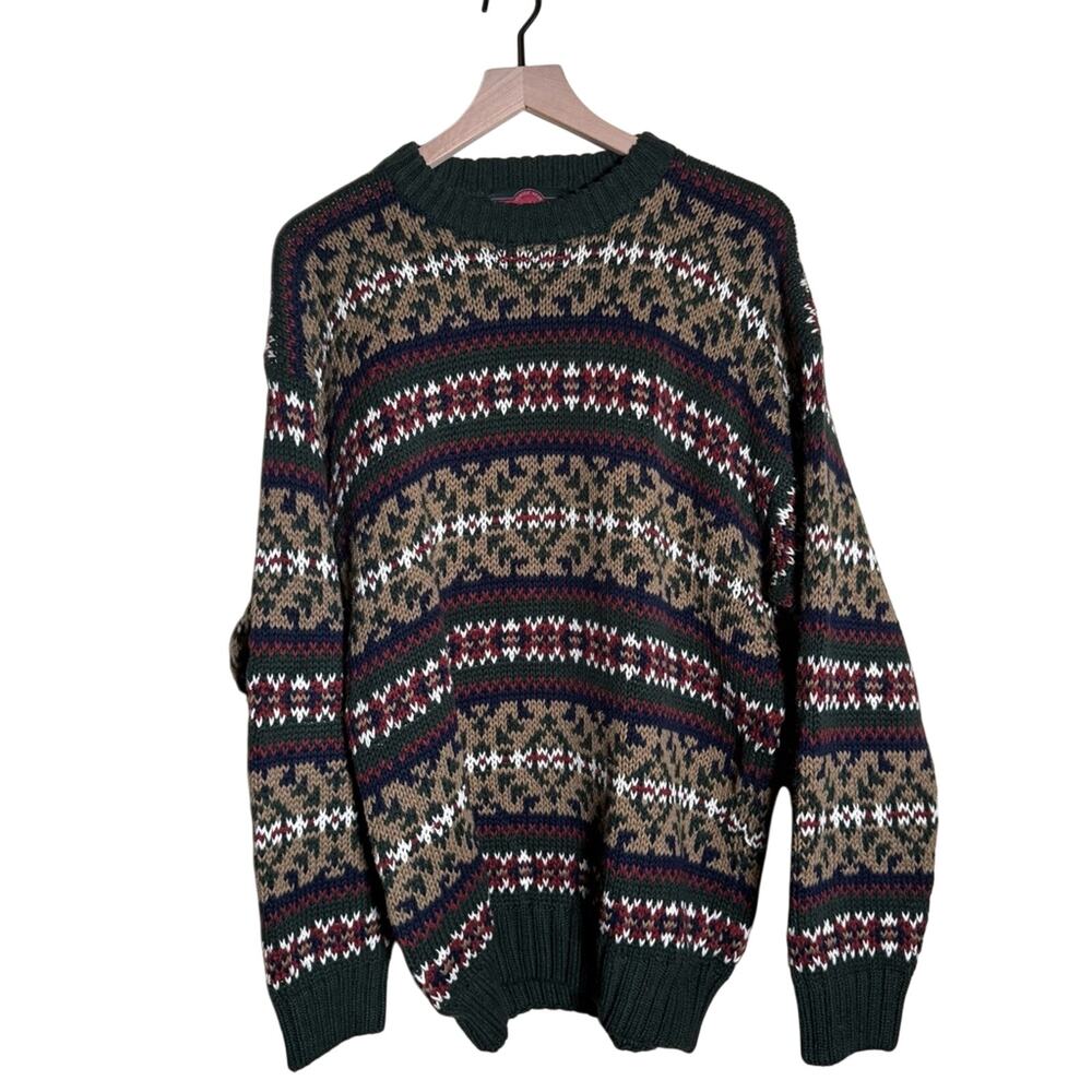 VINTAGE STONE HAVEN large knit holiday cozy grandpa sweater L